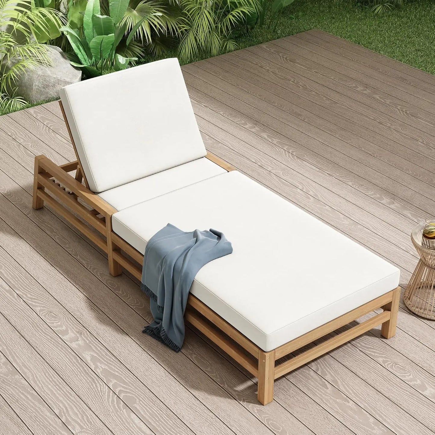 Outdoor 5-Position Adjustable Chaise Lounge Set With Steel Frame Cushions
