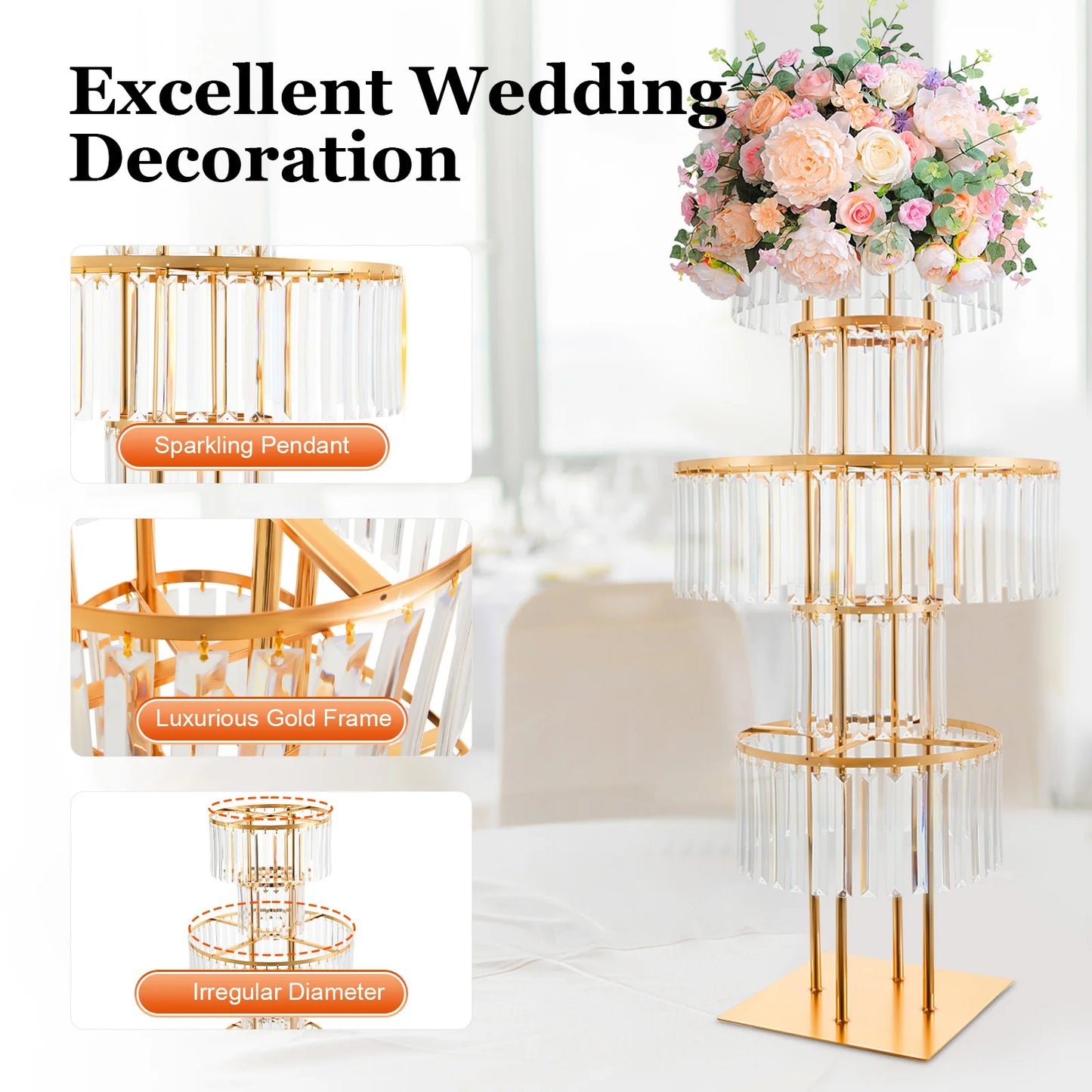 Acrylic Crystal Flower Stand For Wedding Centerpieces