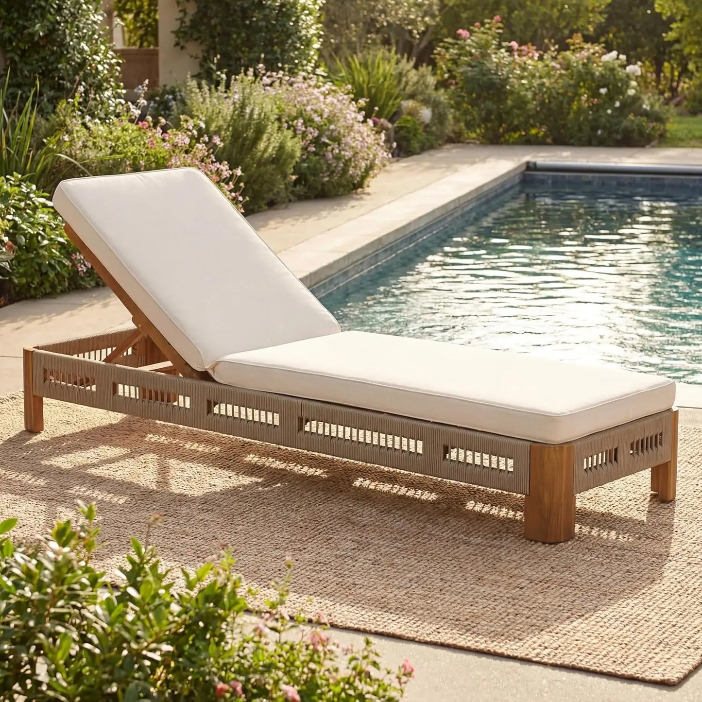 Outdoor 5-Position Adjustable Chaise Lounge Set With Steel Frame Cushions