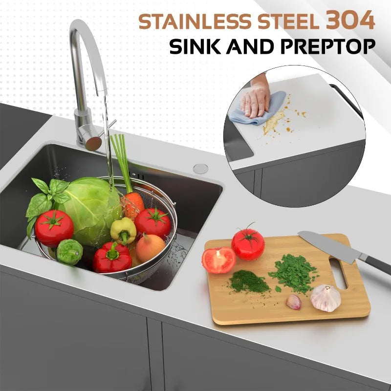 XMSJ Outdoor Kitchen Sink Stainless Steel Prep Table Island