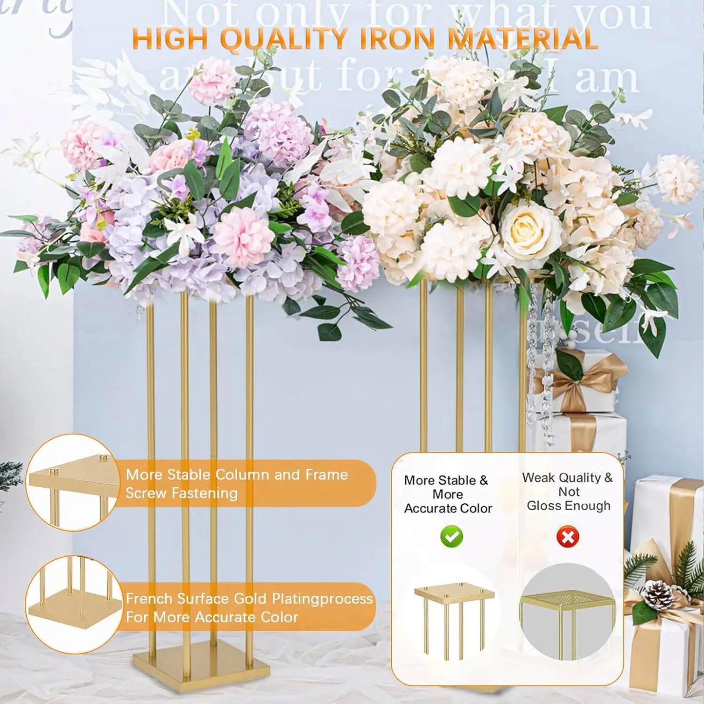 Set Of 8 Metal Wedding Flower Stands Geometric Centerpieces