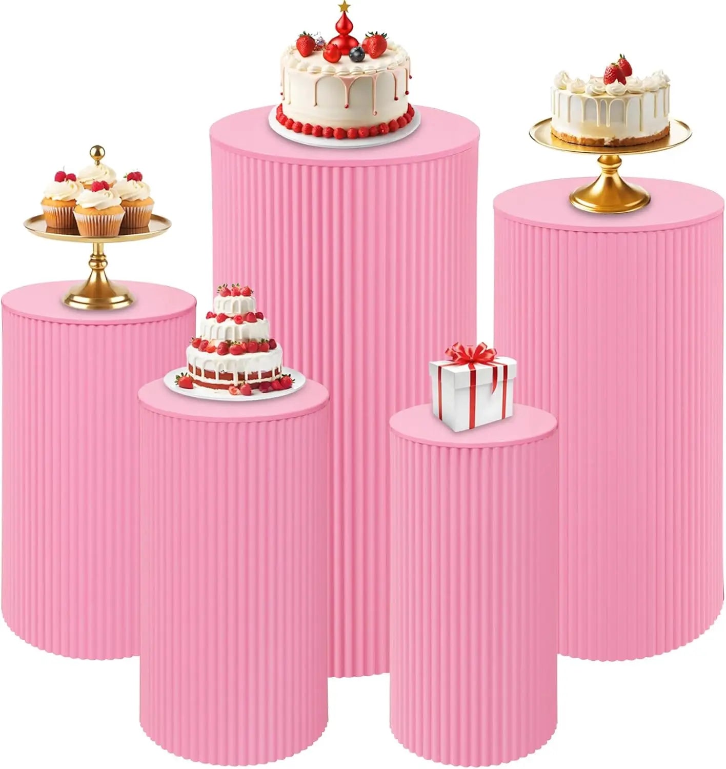 Metal Pleated Cylinder Pedestal Stands 5-Piece Set