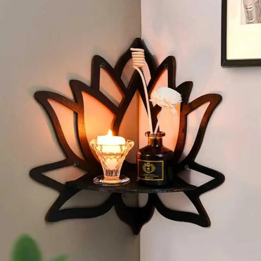 Wooden Lotus Hollow Decorative Rack Aromatherapy Organizer Wall Shelf